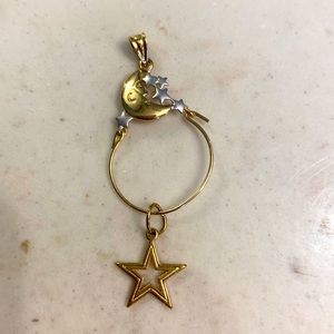 Vintage 14k charm holder Pendant. Moon and stars. Very retro.